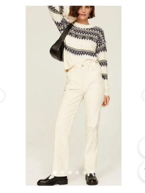 Re/Done Cream and White High-Rise Straight Jeans